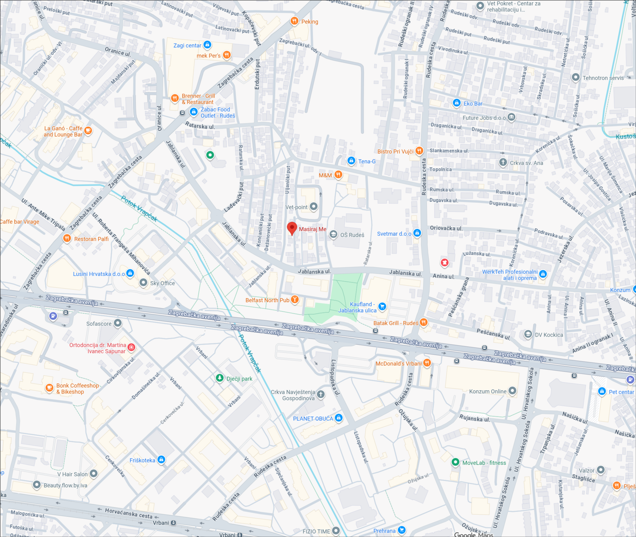 Karta lokacije Masiraj Me Zagreb
