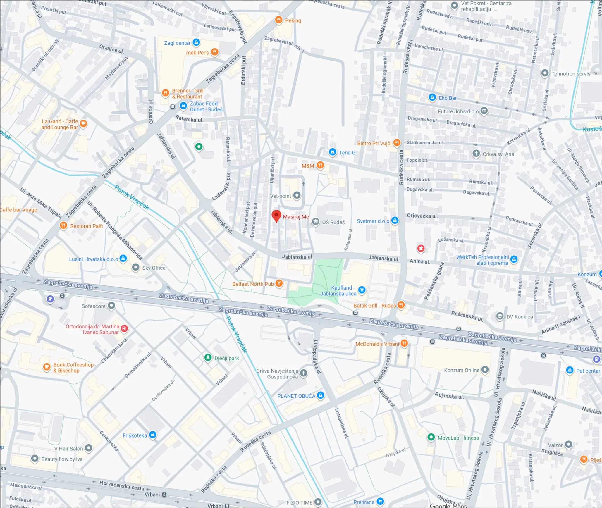Karta lokacije Masiraj Me Zagreb
